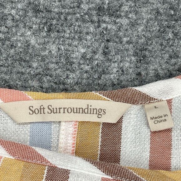 Soft Surroundings Enyo Striped Top Womens Large Roll Tab Sleeve Cotton Tencel - Picture 6 of 12